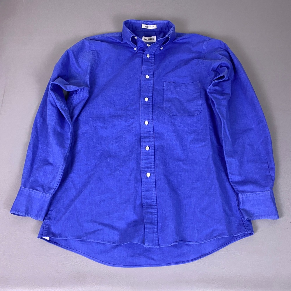 Van Heusen Oxford Button Down Shirt Men's Size 15.5 34/35 Royal Blue Long Sleeve
